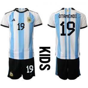 Argentina Nicolas Otamendi #19 Replica Home Stadium Kit for Kids World Cup 2022 Short Sleeve (+ pants)